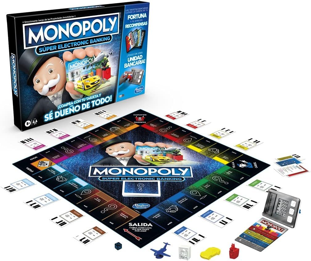 componentes del juego de mesa monopoly Super banco electronico