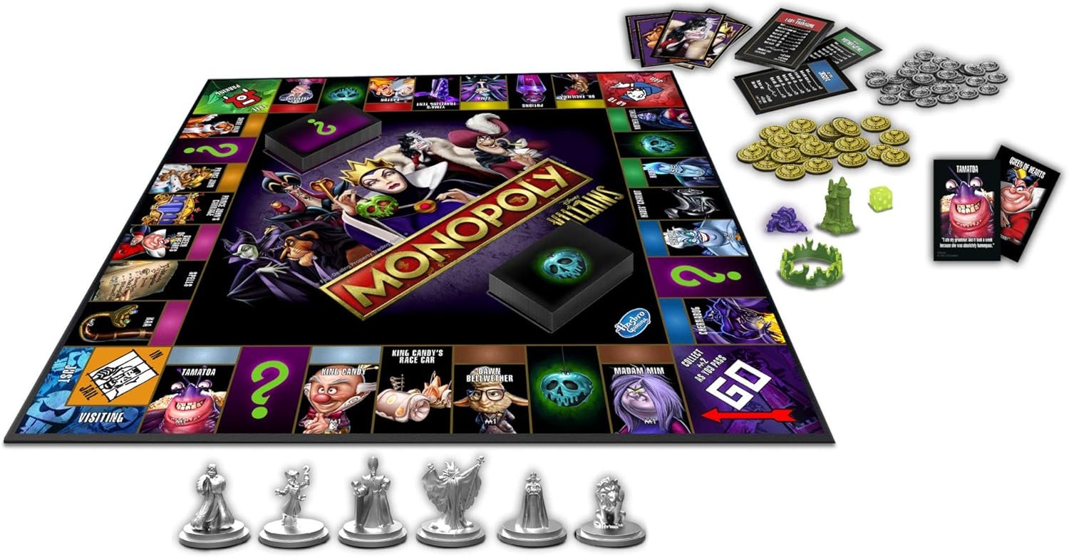 tablero y fichas del juego de mesa monopoly Disney Villians